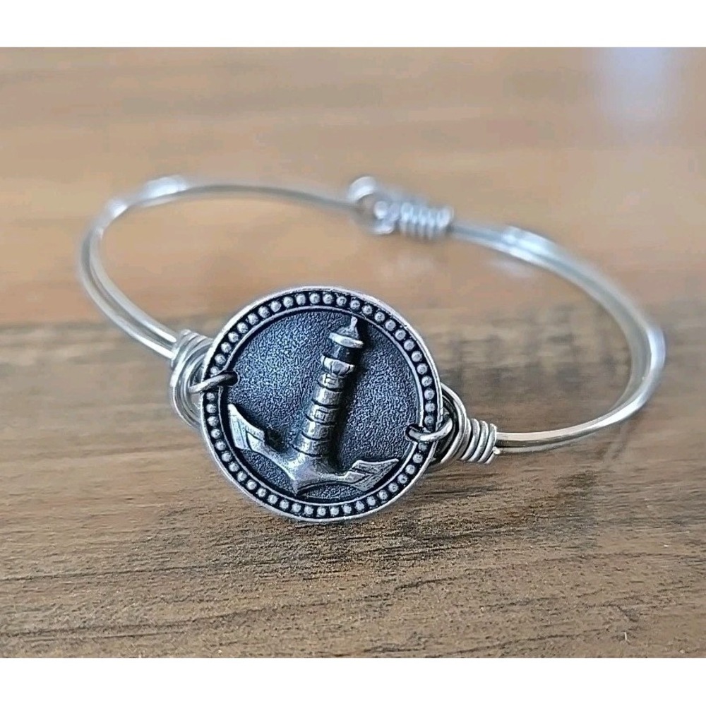 Luca+Danni Anchor Lighthouse Wire Wrap Bracelet Hook Close Nautical Silver 6.5"